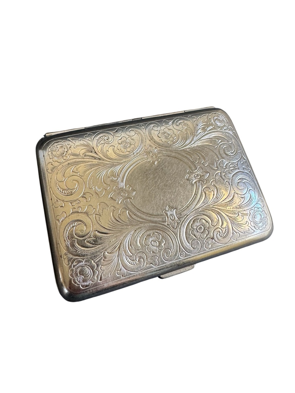 Vintage Card Case Germany Silver Tone Cigarette Holder Metal Compact Wallet